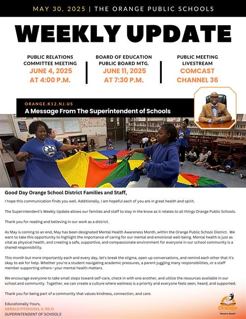 Superintendents Weekly Update for the Week of 5.30.25